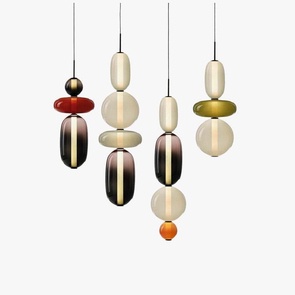 Stacked Glass Orb Hanging Light Fixture for Dining Room Kitchen Island Multi-Color Tinted Ceiling Pendant 30 Inch Height Adjustable Modern A
