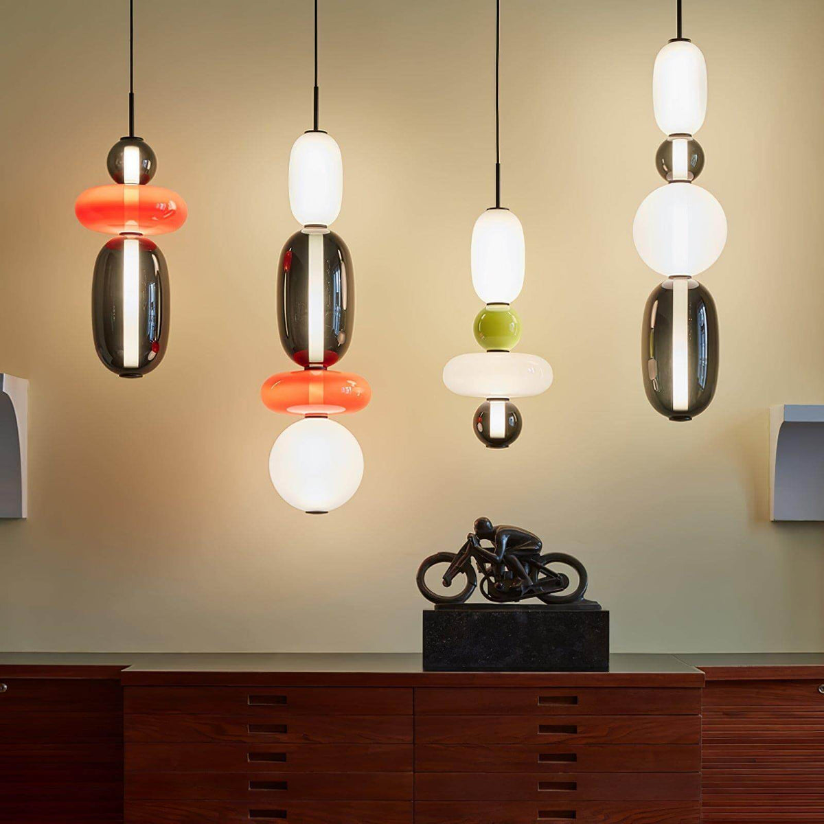Stacked Glass Orb Hanging Light Fixture for Dining Room Kitchen Island Multi-Color Tinted Ceiling Pendant 30 Inch Height Adjustable Modern A