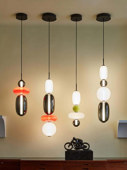 Stacked Glass Orb Hanging Light Fixture for Dining Room Kitchen Island Multi-Color Tinted Ceiling Pendant 30 Inch Height Adjustable Modern A