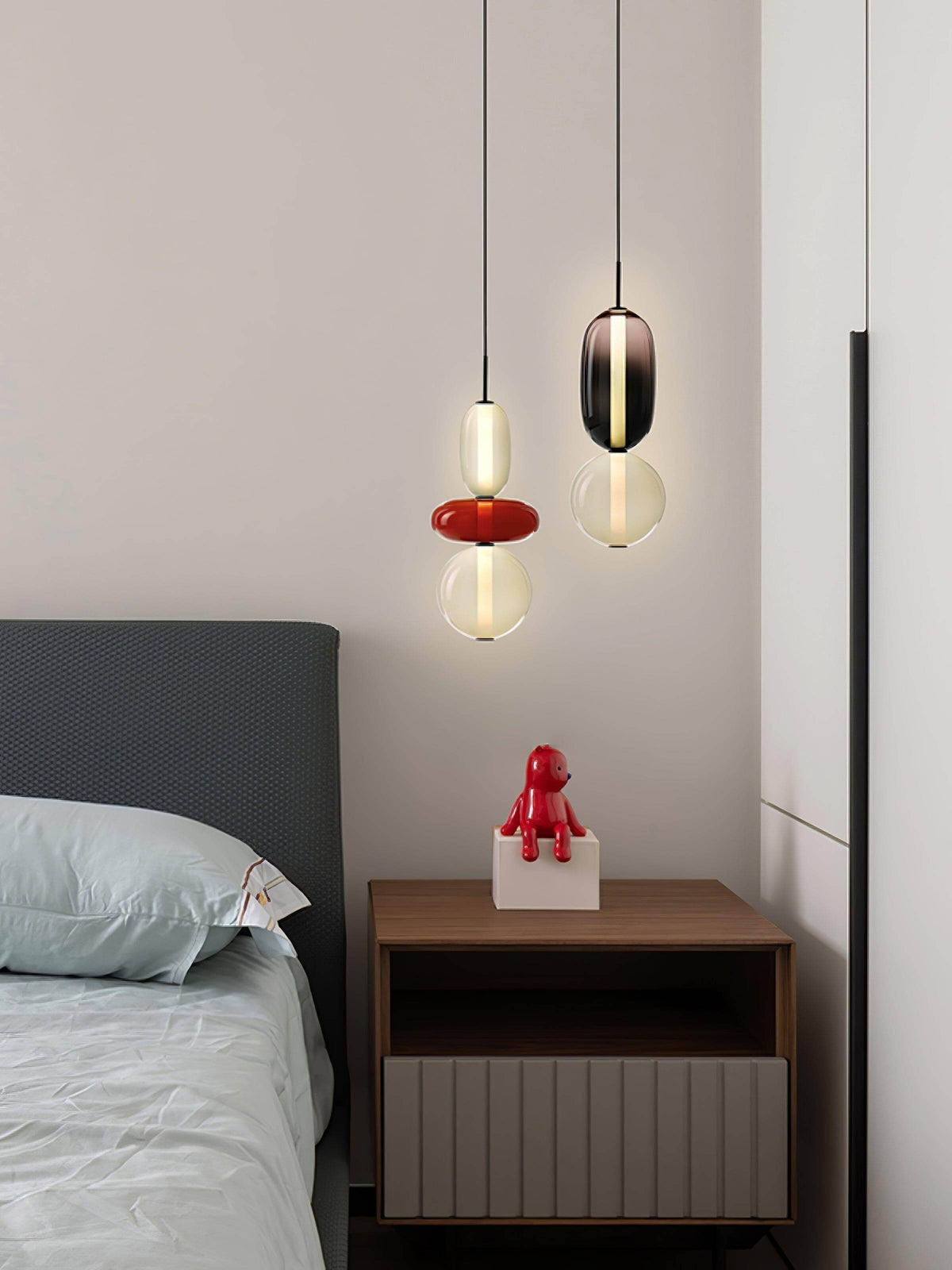 Stacked Glass Orb Hanging Light Fixture for Dining Room Kitchen Island Multi-Color Tinted Ceiling Pendant 30 Inch Height Adjustable Modern A