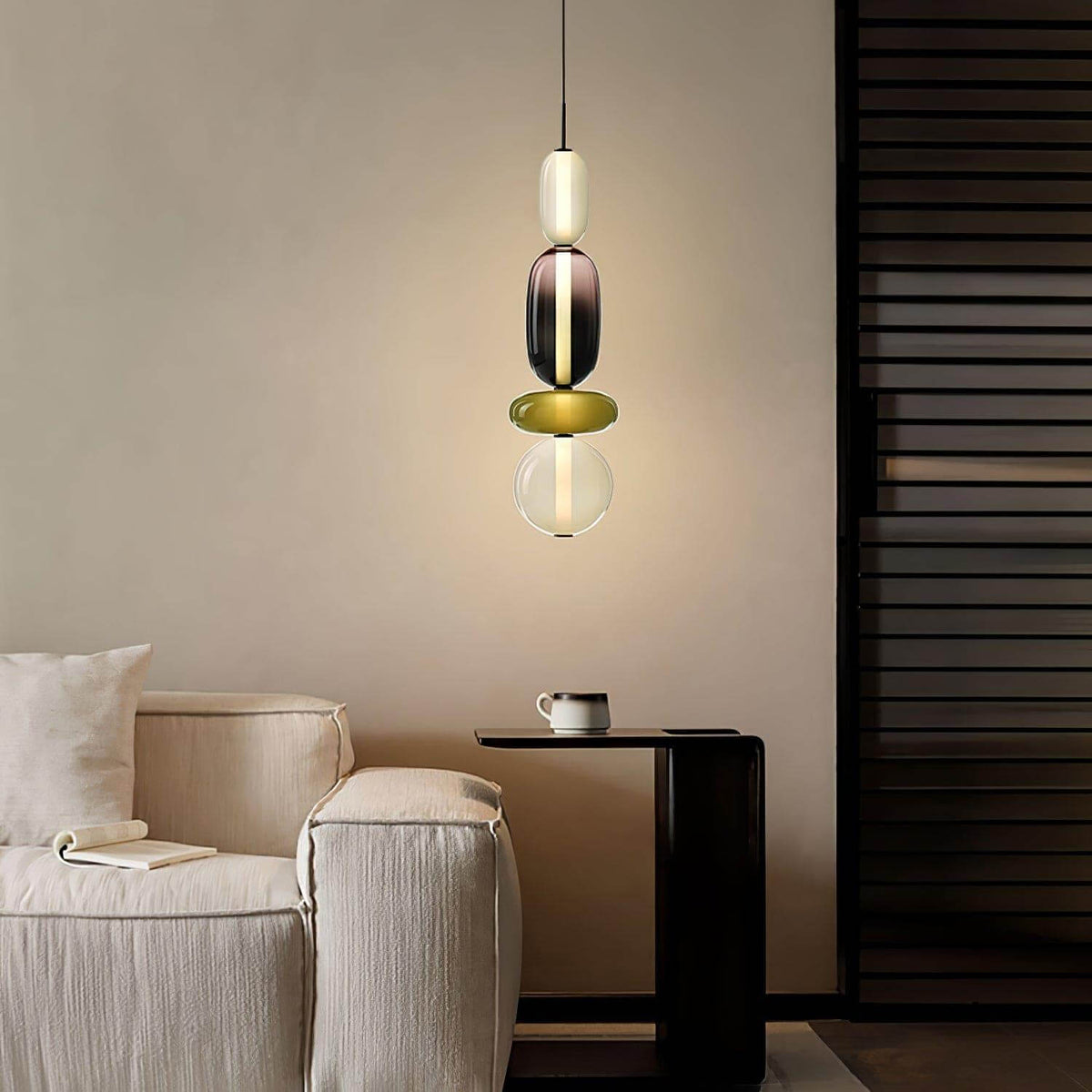 Stacked Glass Orb Hanging Light Fixture for Dining Room Kitchen Island Multi-Color Tinted Ceiling Pendant 30 Inch Height Adjustable Modern A