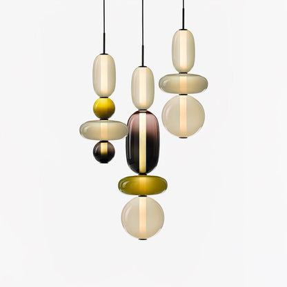 Multi-Jar LED Overhead Fixture 20 Inch Colorful Tinted Glass Drop Lights for Dining Kitchen Bedroom Modern Bohemian Accent Chandelier Adjust