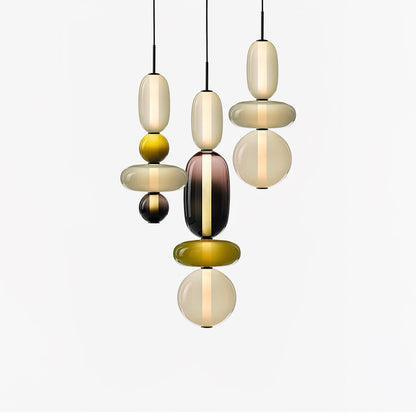 Handblown Glass Drop Pendant LED 7-inch Multi-Color Chandelier Dimmable Ceiling Light Adjustable for Kitchen Island Dining Table Living Room
