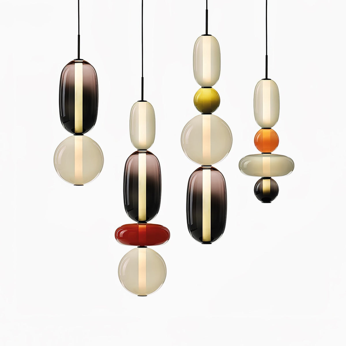 Handblown Glass Drop Pendant LED 7-inch Multi-Color Chandelier Dimmable Ceiling Light Adjustable for Kitchen Island Dining Table Living Room