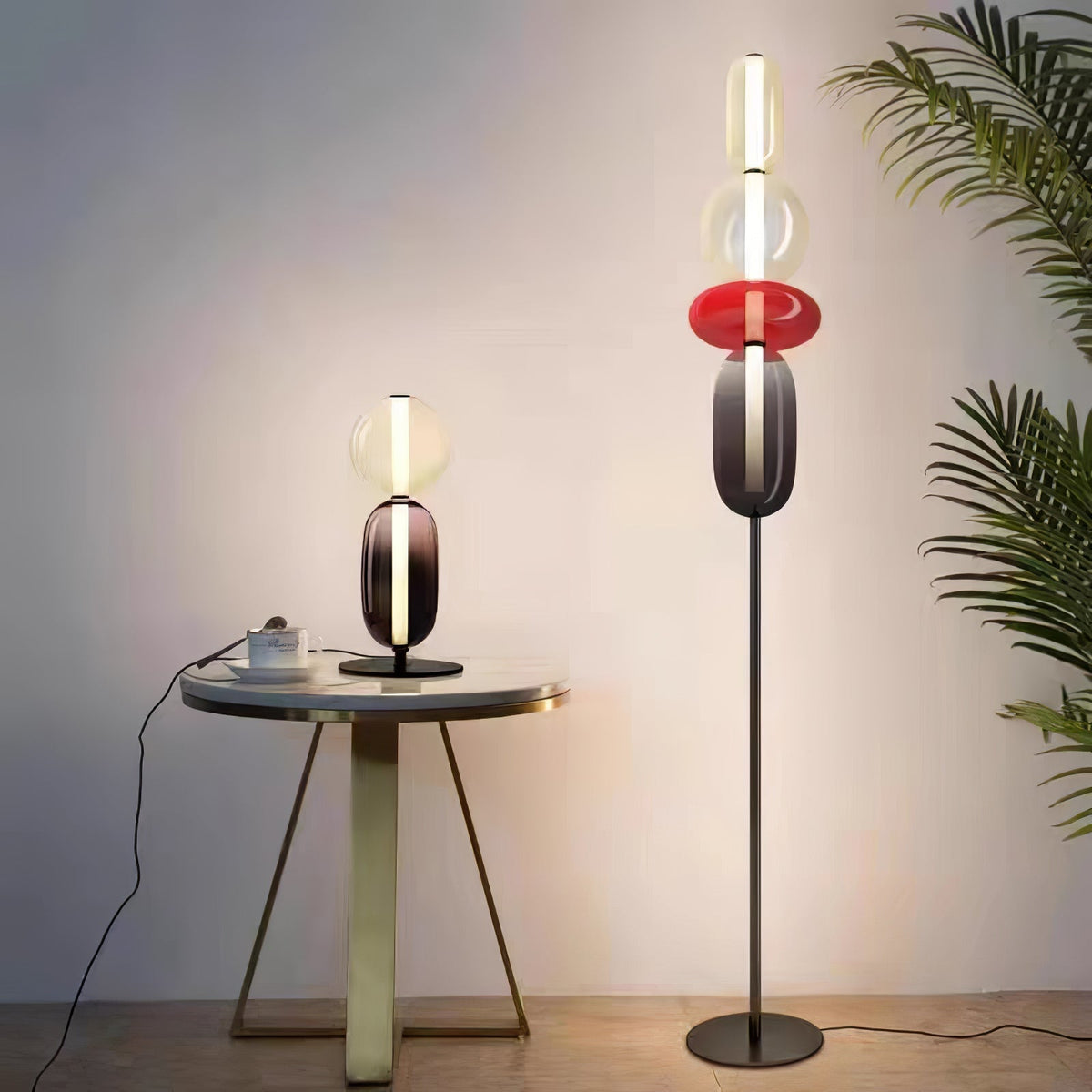 Tall Standing Lamp with Adjustable Color Temperature Metal & Glass Shade Modern Accent Lighting for Bedroom Living Room Reading Nook 51 in