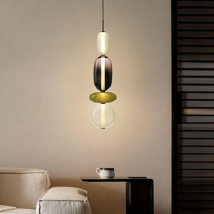 Handblown Glass Drop Pendant LED 7-inch Multi-Color Chandelier Dimmable Ceiling Light Adjustable for Kitchen Island Dining Table Living Room