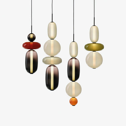 Handblown Glass Drop Pendant LED 7-inch Multi-Color Chandelier Dimmable Ceiling Light Adjustable for Kitchen Island Dining Table Living Room