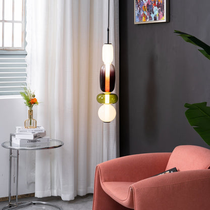 Multi-Jar LED Overhead Fixture 20 Inch Colorful Tinted Glass Drop Lights for Dining Kitchen Bedroom Modern Bohemian Accent Chandelier Adjust