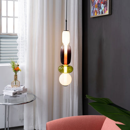 Handblown Glass Drop Pendant LED 7-inch Multi-Color Chandelier Dimmable Ceiling Light Adjustable for Kitchen Island Dining Table Living Room