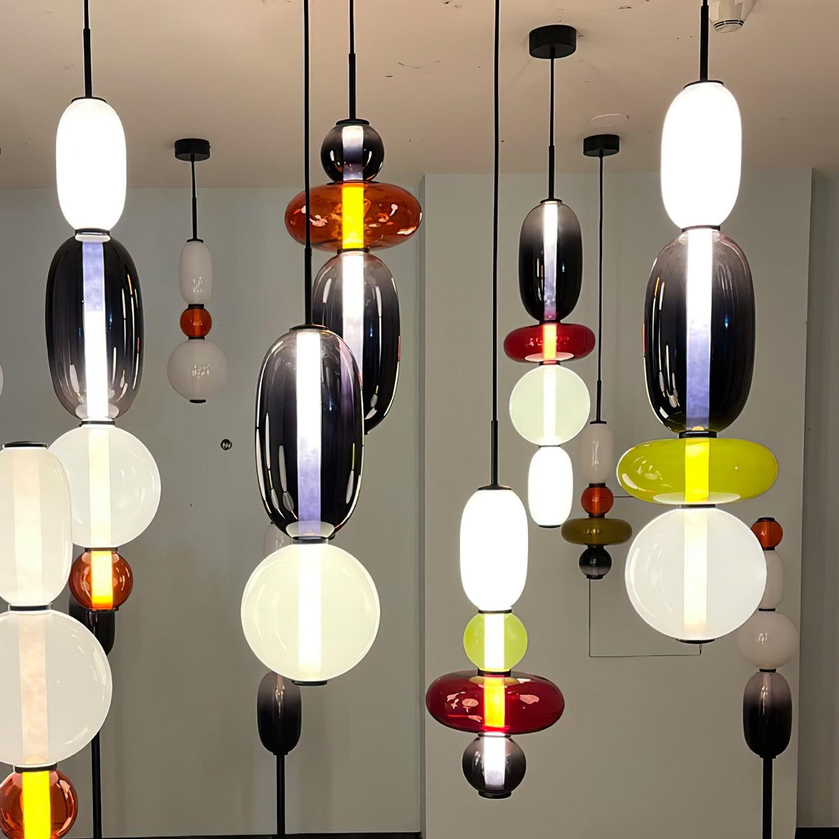 Handblown Glass Drop Pendant LED 7-inch Multi-Color Chandelier Dimmable Ceiling Light Adjustable for Kitchen Island Dining Table Living Room