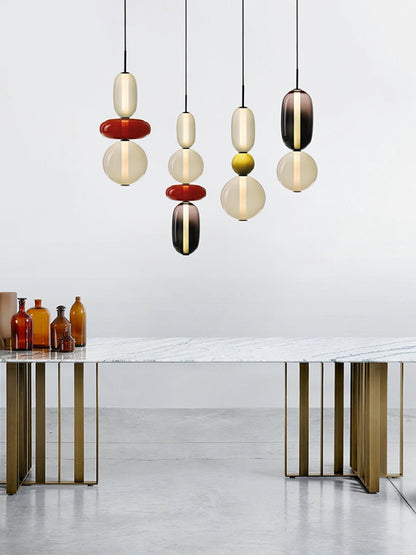 Multi-Jar LED Overhead Fixture 20 Inch Colorful Tinted Glass Drop Lights for Dining Kitchen Bedroom Modern Bohemian Accent Chandelier Adjust