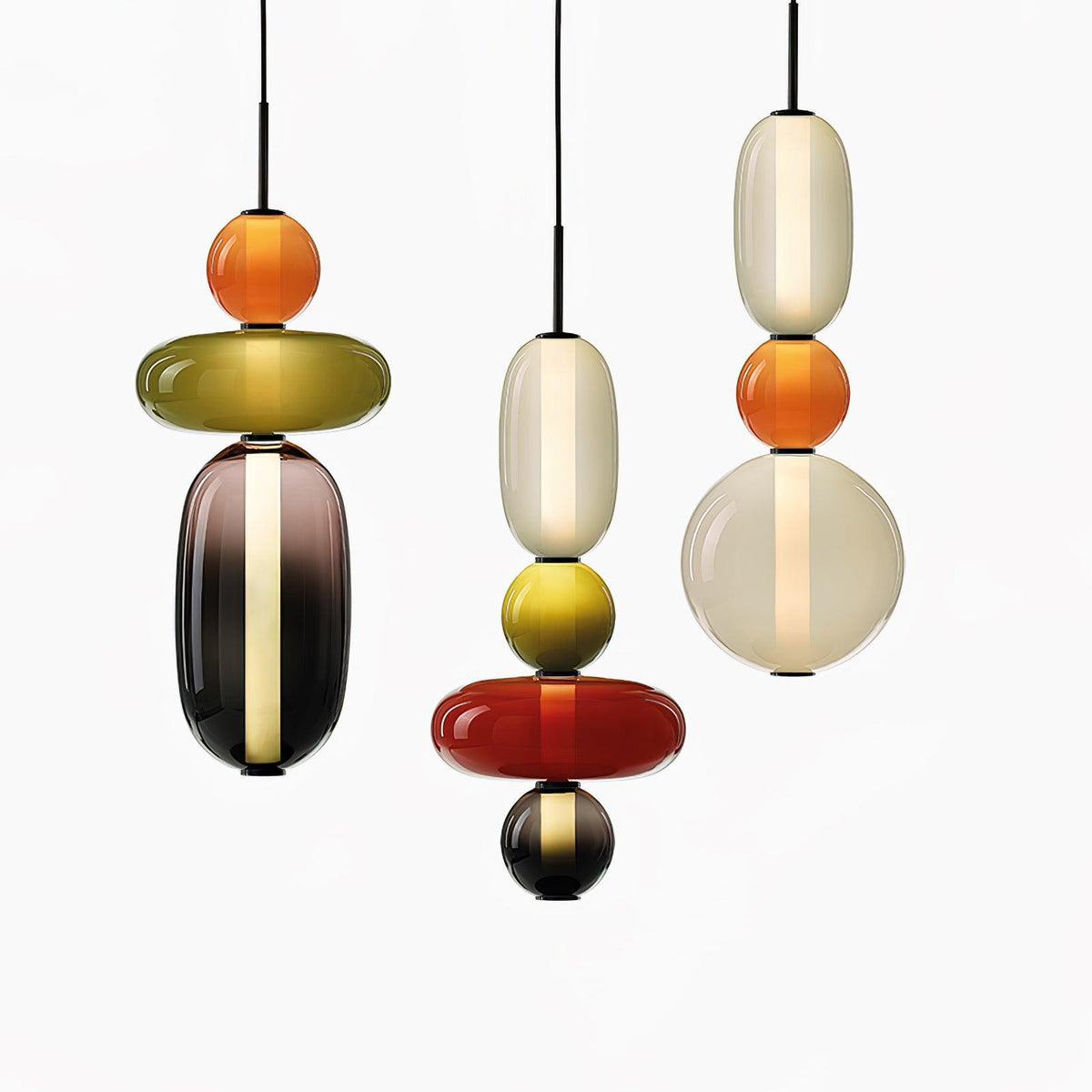Handblown Glass Drop Pendant LED 7-inch Multi-Color Chandelier Dimmable Ceiling Light Adjustable for Kitchen Island Dining Table Living Room
