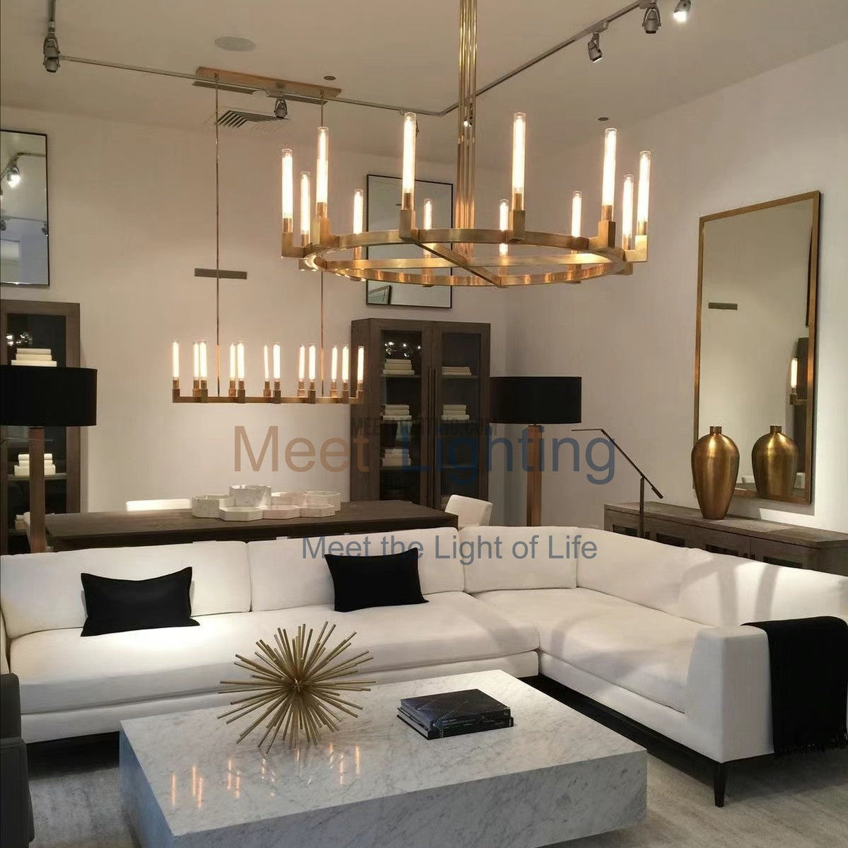 Linear Dining Room Chandelier 67 in Brass & Ribbed Glass 12-Light for Kitchen Island Entryway Foyer
