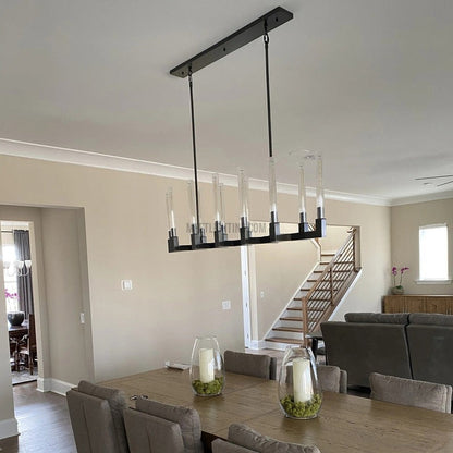 Linear Dining Room Chandelier 67 in Brass & Ribbed Glass 12-Light for Kitchen Island Entryway Foyer
