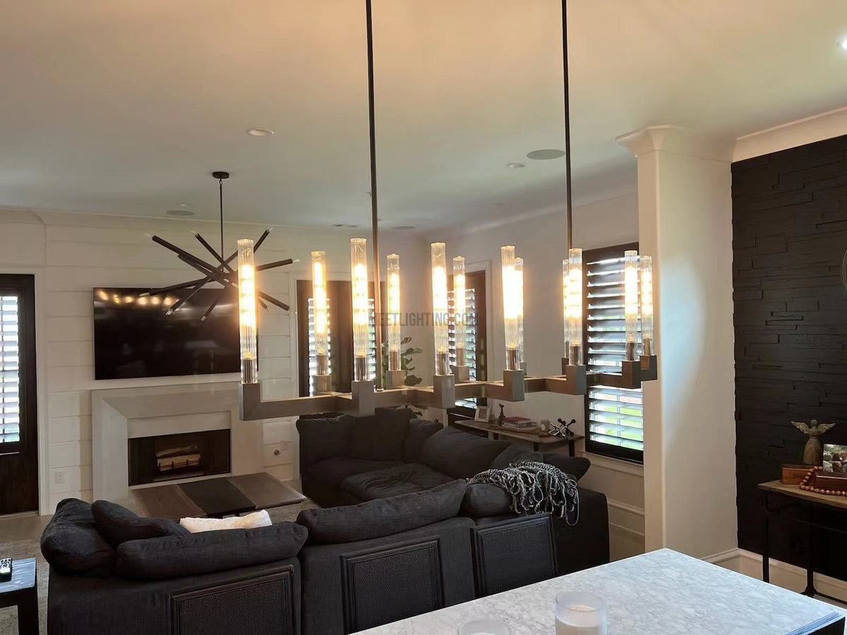 Linear Dining Room Chandelier 67 in Brass & Ribbed Glass 12-Light for Kitchen Island Entryway Foyer