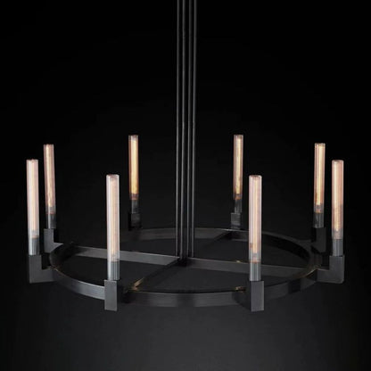 Fluted Glass Ring Chandelier 8-16 Lights Brass Nickel or Black 36-72 Inch Adjustable Height for Dining Room Foyer Living Room Large