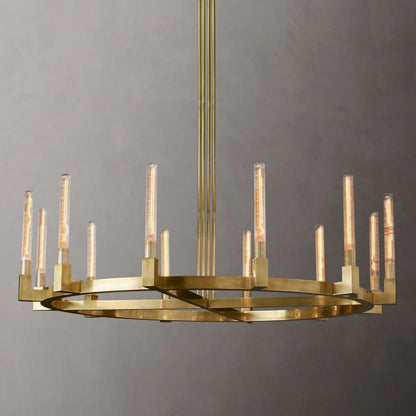 Fluted Glass Ring Chandelier 8-16 Lights Brass Nickel or Black 36-72 Inch Adjustable Height for Dining Room Foyer Living Room Large