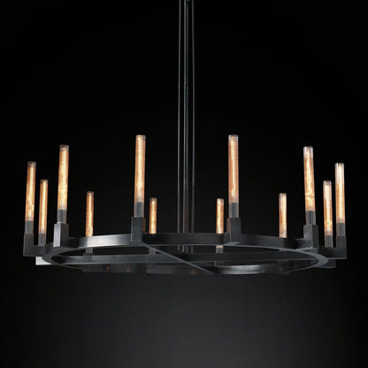 Fluted Glass Ring Chandelier 8-16 Lights Brass Nickel or Black 36-72 Inch Adjustable Height for Dining Room Foyer Living Room Large
