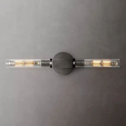 Ribbed Glass Linear Vanity Light 2-Bulb Brass Wall Fixture for Bathroom Living Room Bedroom Hallway