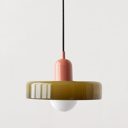 Colored Glass Pendant Light with Adjustable Cord for Dining Room & Living Room – Mid-Century Modern Geometric Hanging Fixture