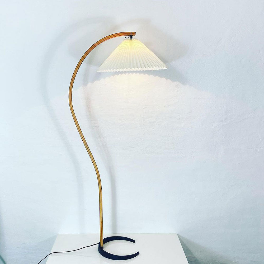 Arched Wood Reading Lamp with Fabric Shade 59 in Tall Modern Over-Sofa Light Natural Finish for Living Rooms Bedrooms Minimalist Standing La