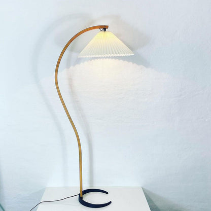 Arched Wood Reading Lamp with Fabric Shade 59 in Tall Modern Over-Sofa Light Natural Finish for Living Rooms Bedrooms Minimalist Standing La
