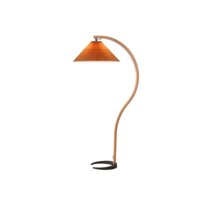 Arched Wood Reading Lamp with Fabric Shade 59 in Tall Modern Over-Sofa Light Natural Finish for Living Rooms Bedrooms Minimalist Standing La
