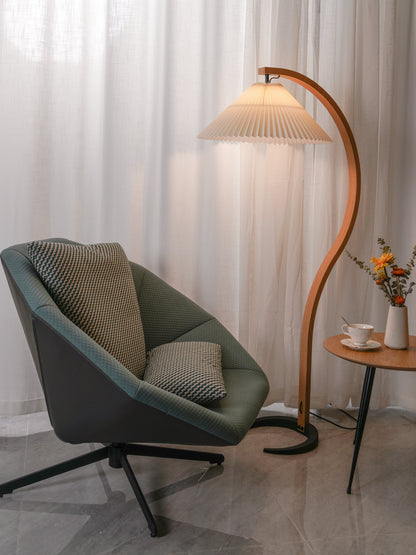 Arched Wood Reading Lamp with Fabric Shade 59 in Tall Modern Over-Sofa Light Natural Finish for Living Rooms Bedrooms Minimalist Standing La