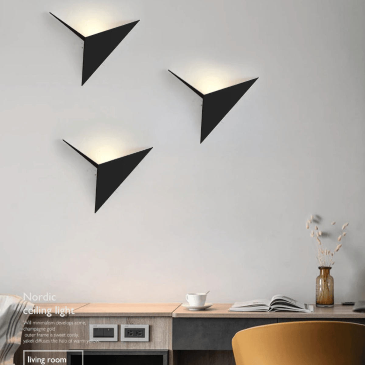 Applique murale triangulaire en métal, éclairage LED 3W vers le bas pour chambre, salon, couloir, luminaire géométrique moderne, noir, blanc, doré, fixation murale
