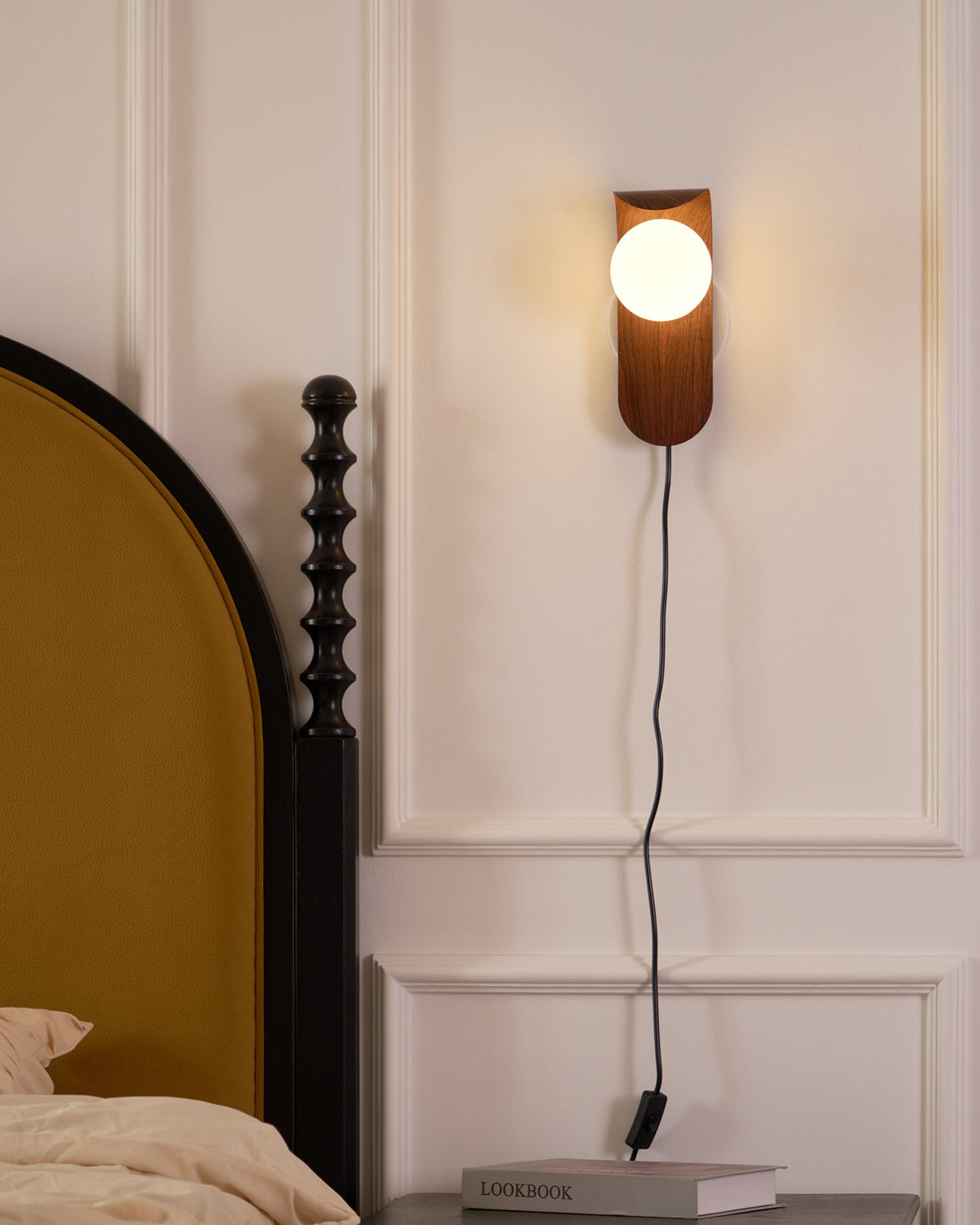 Plug-In Sconce with Frosted Globe and Wood Accent – 10 Inch Height for Bedroom Bathroom Hallway – G9 Socket Dimmable Fixture – Natural or Wa