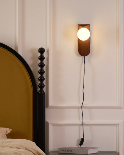 Plug-In Sconce with Frosted Globe and Wood Accent – 10 Inch Height for Bedroom Bathroom Hallway – G9 Socket Dimmable Fixture – Natural or Wa