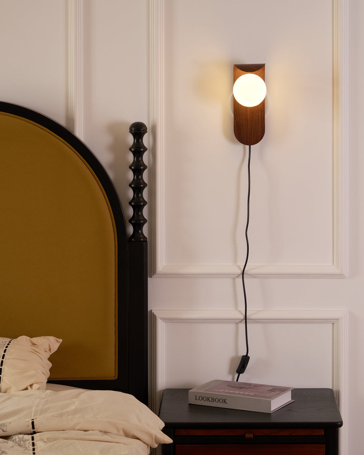 Plug-In Sconce with Frosted Globe and Wood Accent – 10 Inch Height for Bedroom Bathroom Hallway – G9 Socket Dimmable Fixture – Natural or Wa