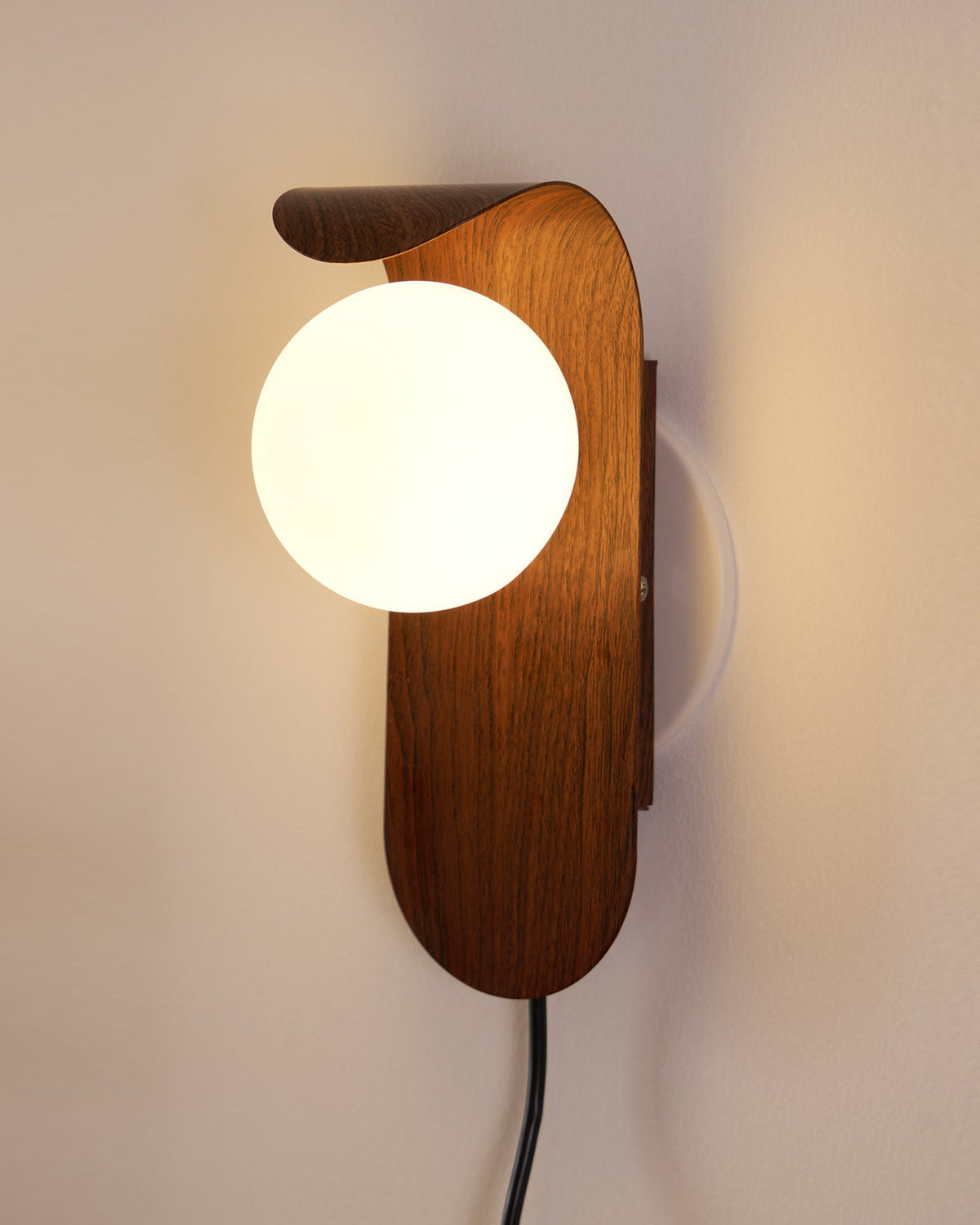 Plug-In Sconce with Frosted Globe and Wood Accent – 10 Inch Height for Bedroom Bathroom Hallway – G9 Socket Dimmable Fixture – Natural or Wa