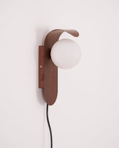 Plug-In Sconce with Frosted Globe and Wood Accent – 10 Inch Height for Bedroom Bathroom Hallway – G9 Socket Dimmable Fixture – Natural or Wa