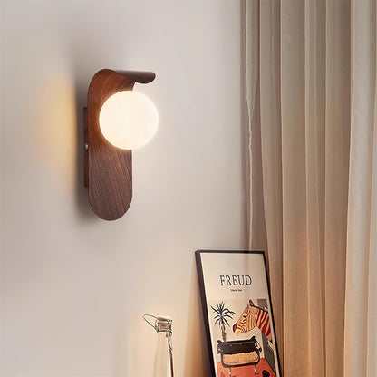 Plug-In Sconce with Frosted Globe and Wood Accent – 10 Inch Height for Bedroom Bathroom Hallway – G9 Socket Dimmable Fixture – Natural or Wa