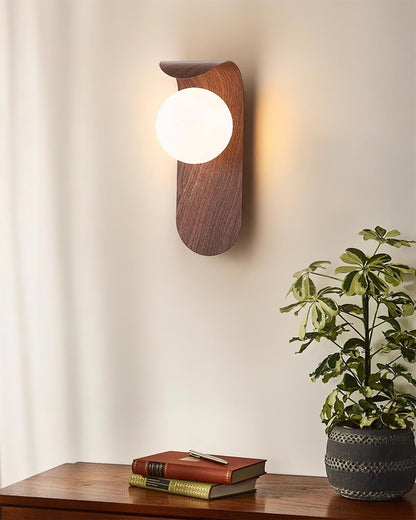 Plug-In Sconce with Frosted Globe and Wood Accent – 10 Inch Height for Bedroom Bathroom Hallway – G9 Socket Dimmable Fixture – Natural or Wa