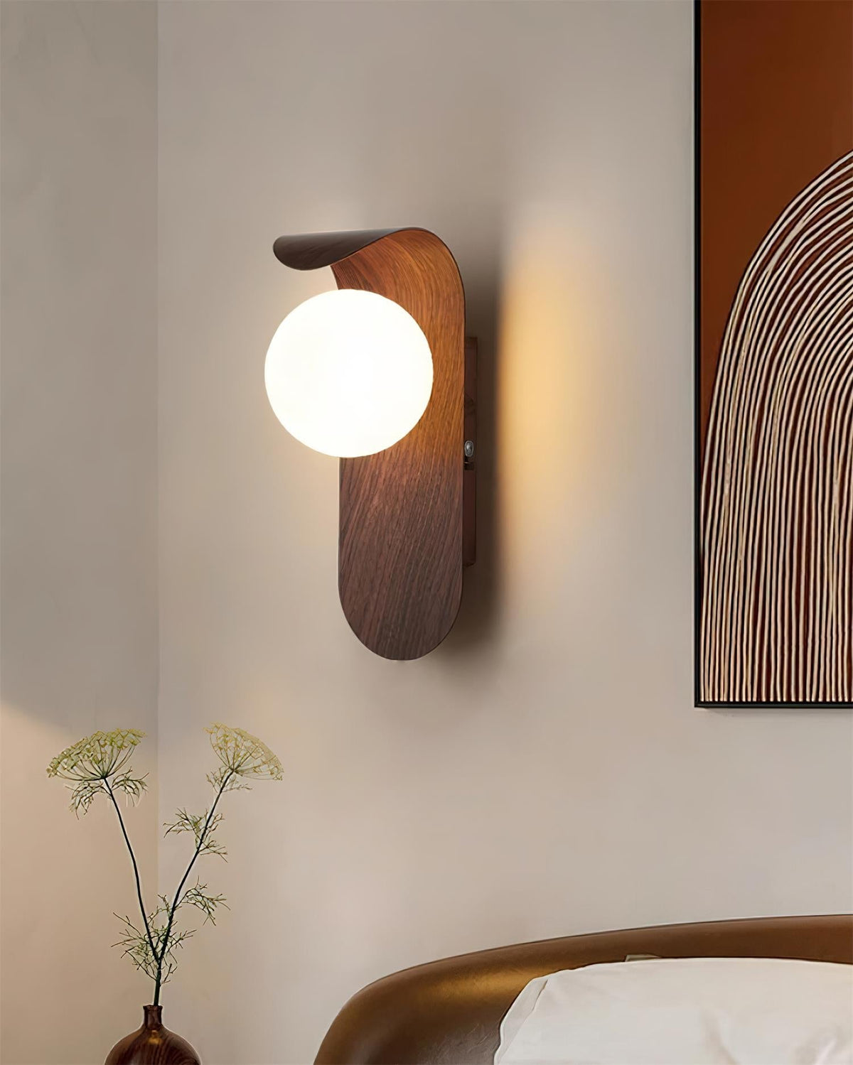 Plug-In Sconce with Frosted Globe and Wood Accent – 10 Inch Height for Bedroom Bathroom Hallway – G9 Socket Dimmable Fixture – Natural or Wa