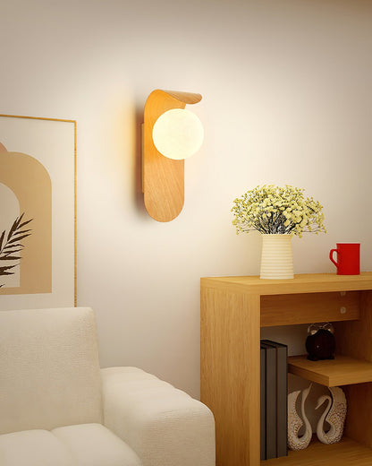Plug-In Sconce with Frosted Globe and Wood Accent – 10 Inch Height for Bedroom Bathroom Hallway – G9 Socket Dimmable Fixture – Natural or Wa