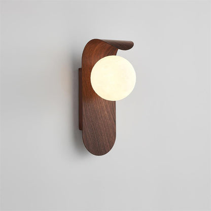 Contemporary Wood-Finish Wall Sconce with Glass or Acrylic Globe Shade for Living Room & Bedroom