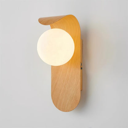 Spherical Sconce with Timber Accent – Frosted Orb Fixture for Bathrooms, Hallways & Bedrooms – Dimmable G9 Base