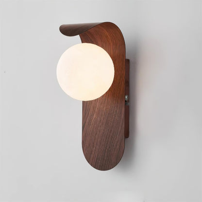 Contemporary Wood-Finish Wall Sconce with Glass or Acrylic Globe Shade for Living Room & Bedroom