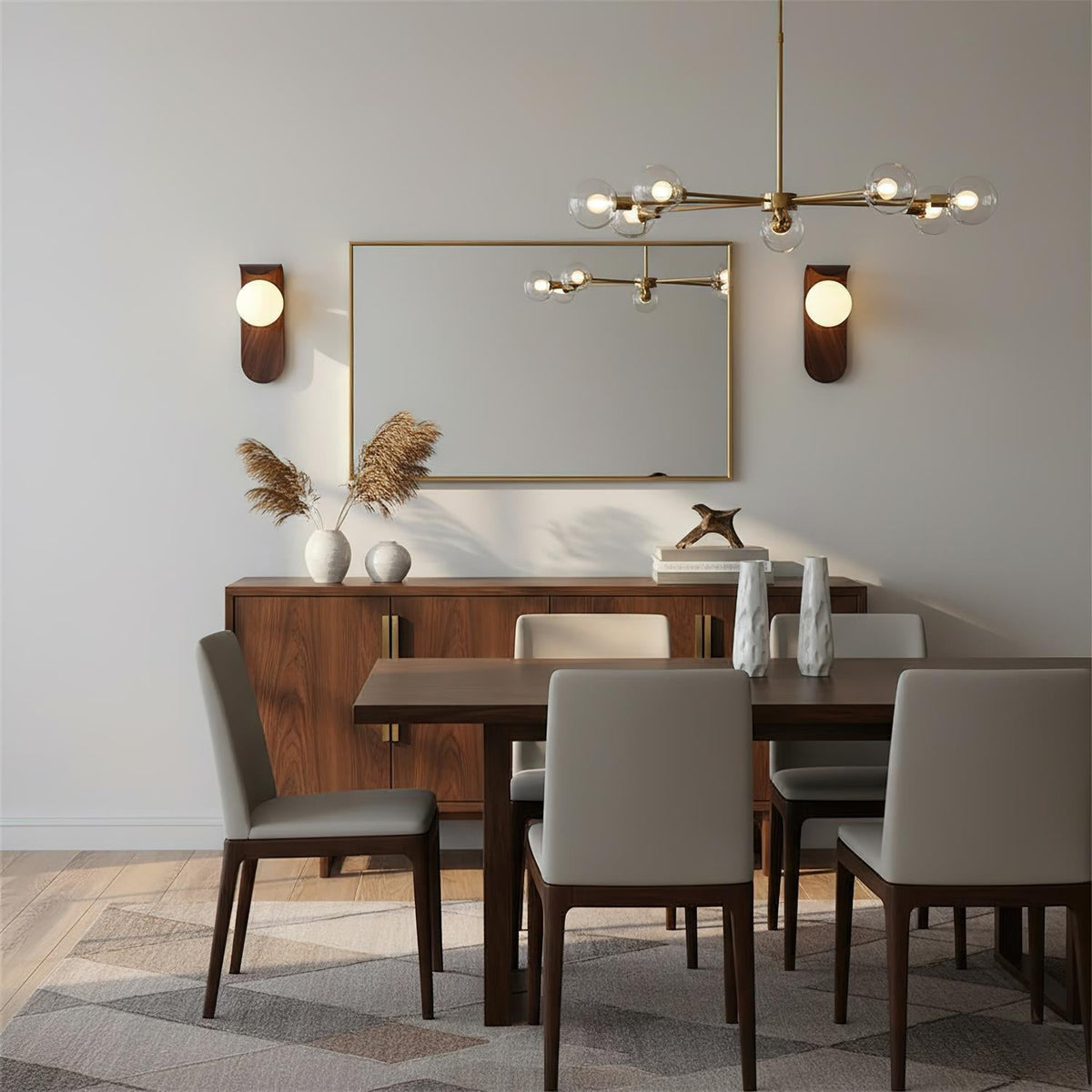 Spherical Sconce with Timber Accent – Frosted Orb Fixture for Bathrooms, Hallways & Bedrooms – Dimmable G9 Base