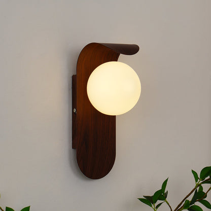 Spherical Sconce with Timber Accent – Frosted Orb Fixture for Bathrooms, Hallways & Bedrooms – Dimmable G9 Base
