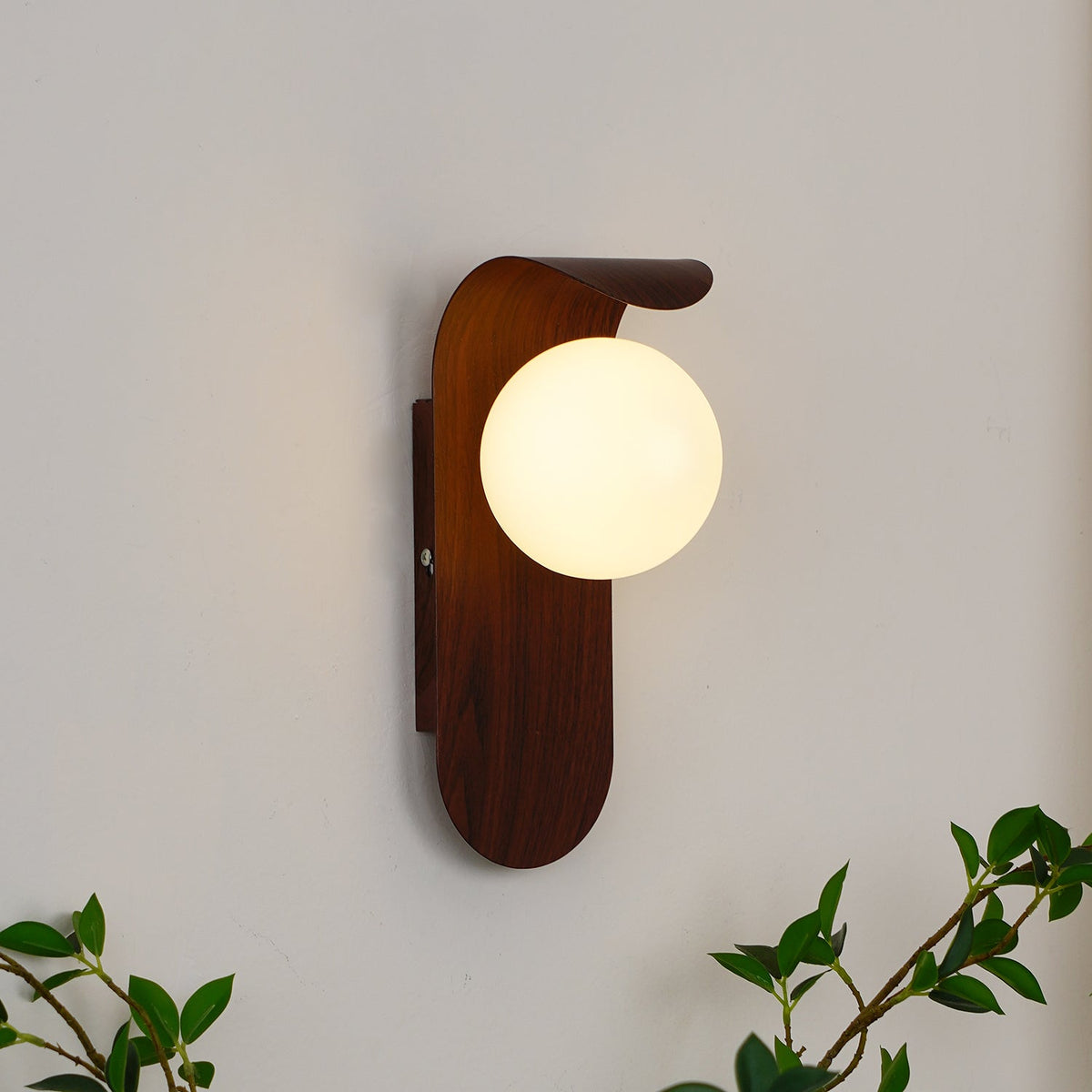 Contemporary Wood-Finish Wall Sconce with Glass or Acrylic Globe Shade for Living Room & Bedroom