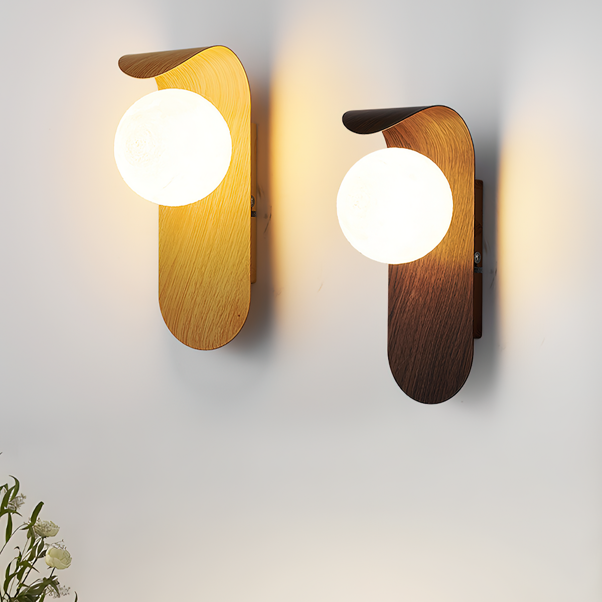 Contemporary Wood-Finish Wall Sconce with Glass or Acrylic Globe Shade for Living Room & Bedroom