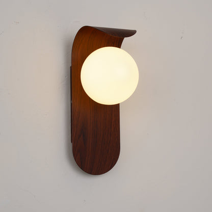 Contemporary Wood-Finish Wall Sconce with Glass or Acrylic Globe Shade for Living Room & Bedroom