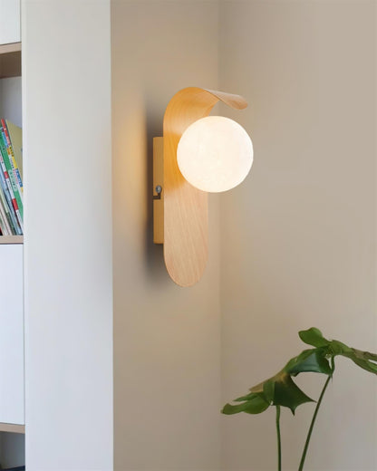 Spherical Sconce with Timber Accent – Frosted Orb Fixture for Bathrooms, Hallways & Bedrooms – Dimmable G9 Base