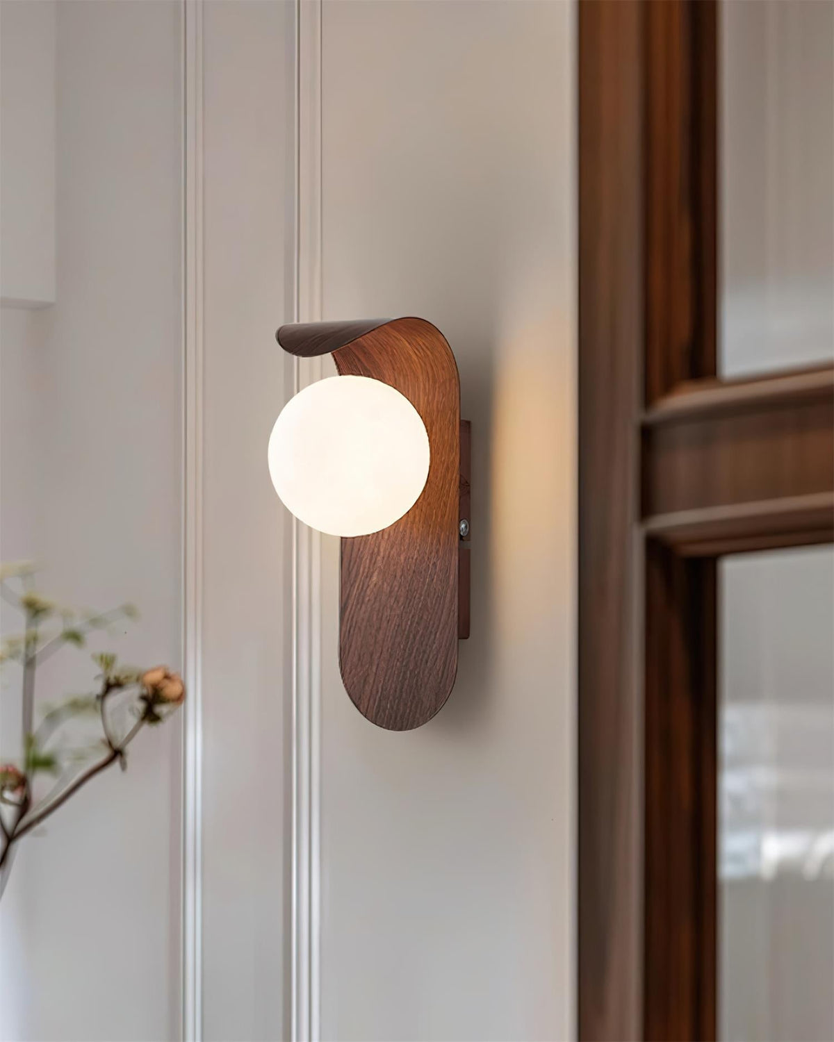 Spherical Sconce with Timber Accent – Frosted Orb Fixture for Bathrooms, Hallways & Bedrooms – Dimmable G9 Base