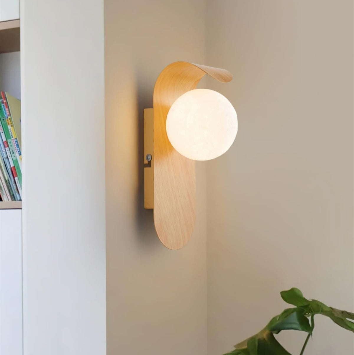 Contemporary Wood-Finish Wall Sconce with Glass or Acrylic Globe Shade for Living Room & Bedroom