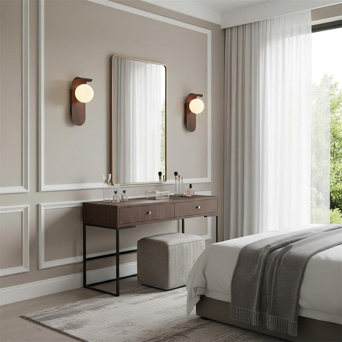 Spherical Sconce with Timber Accent – Frosted Orb Fixture for Bathrooms, Hallways & Bedrooms – Dimmable G9 Base
